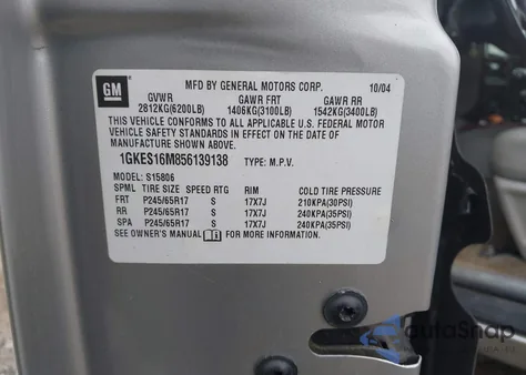 2005 GMC Envoy Xl Slt из США, поврежденный, VIN 1GKES16M856139138